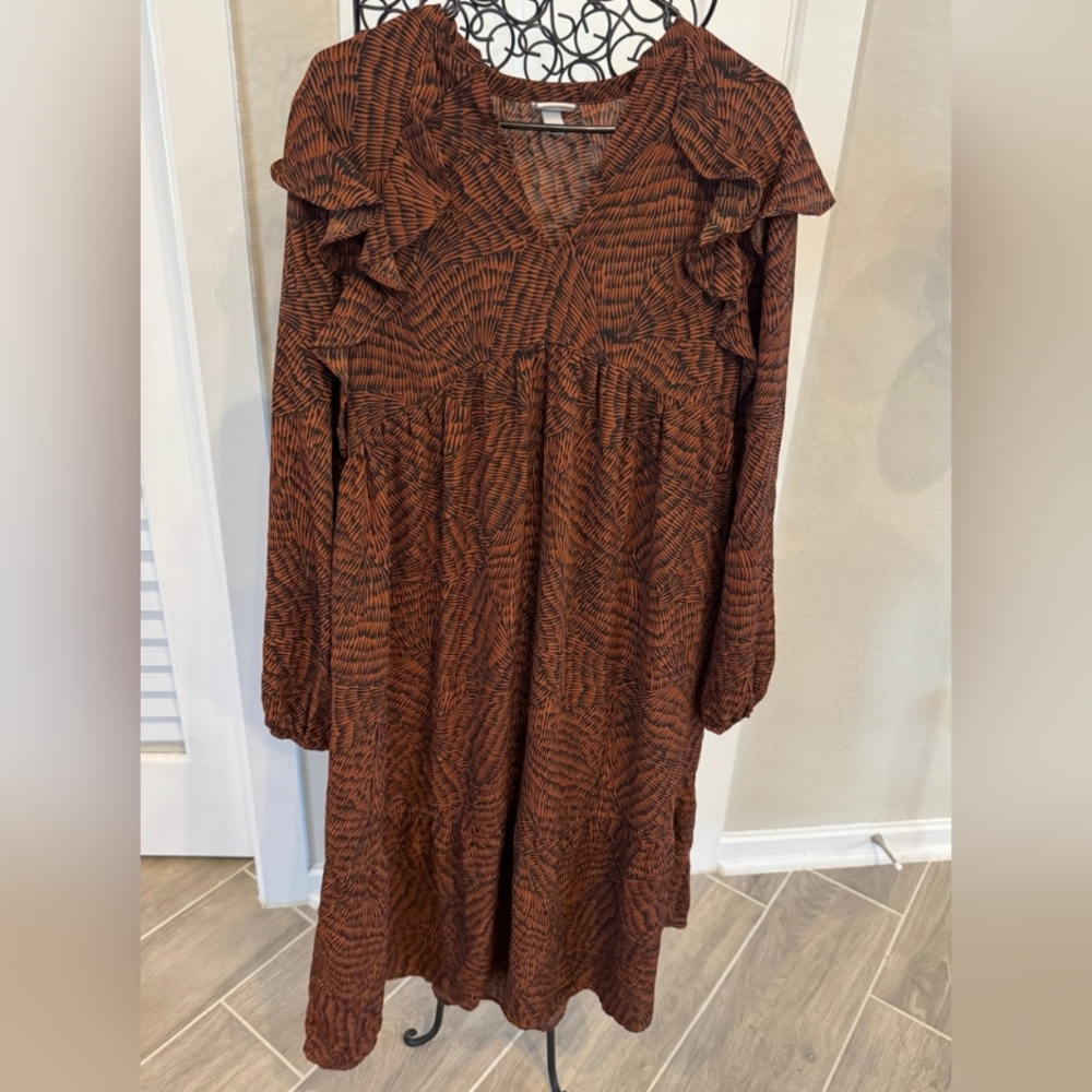 Beautiful Brown Long Sleeve Midi Dress